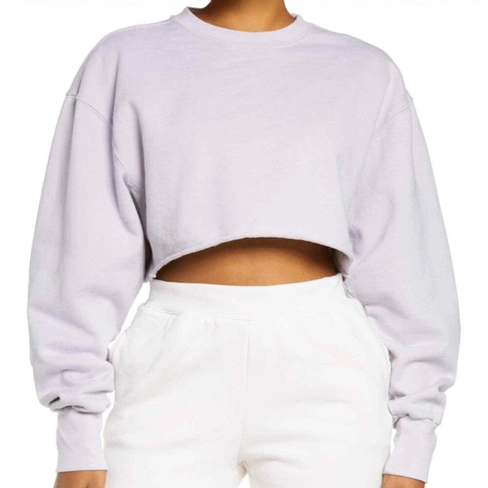 New Good American CROPPED & COOL SWEATSHIRT Sz 5=2XL in Light Lavender
